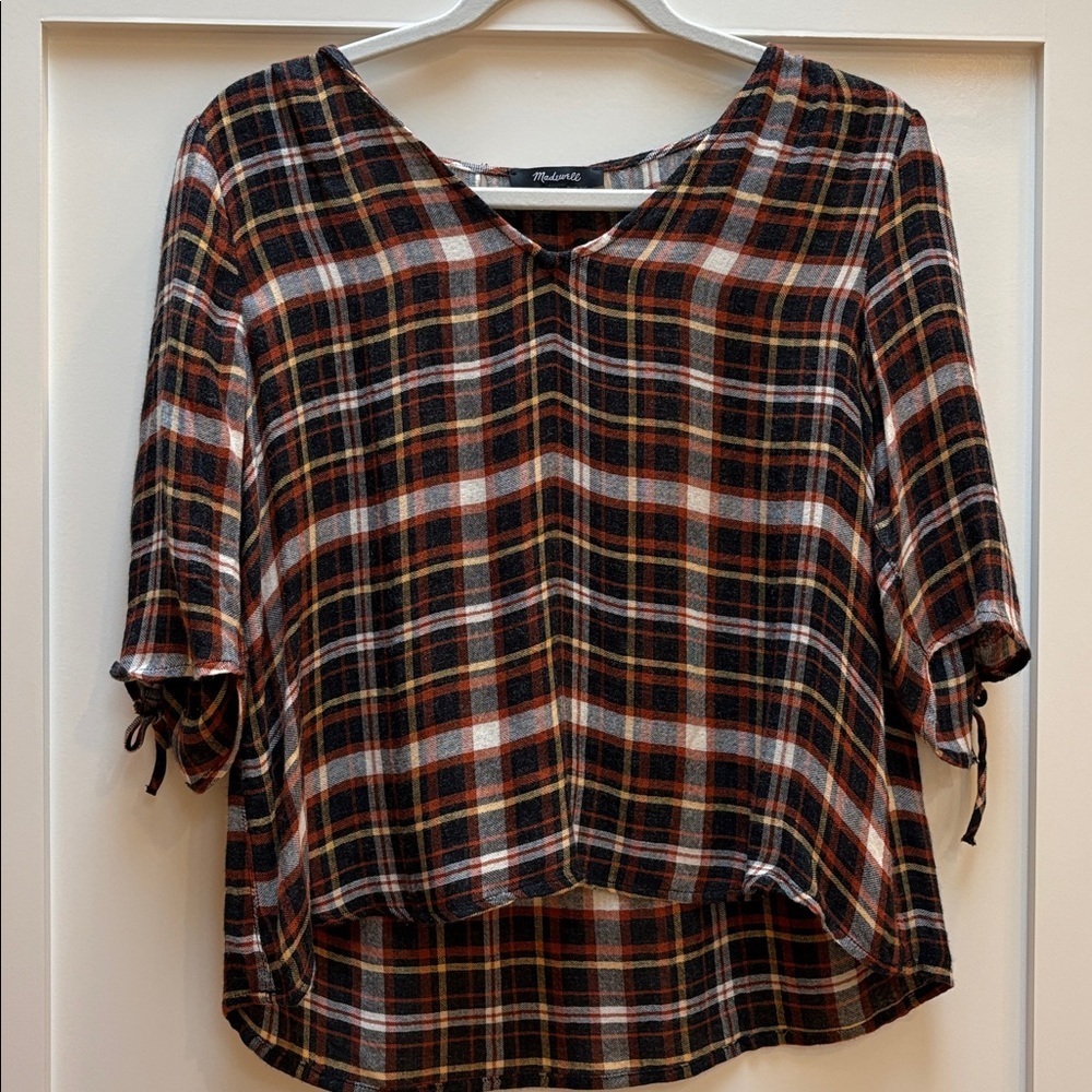 Madewell Plaid V-Neck Blouse